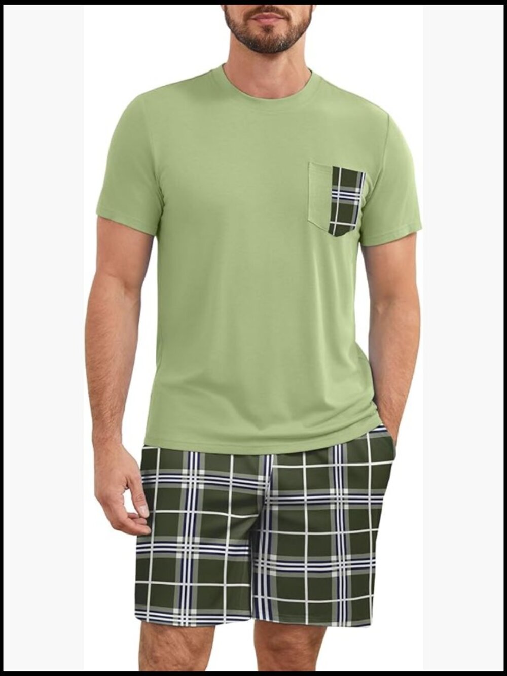Men's Cotton Blend Pajama Set with Short Sleeve and Pockets